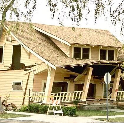 Picture of damage on a home left by the Northridge Earthquake